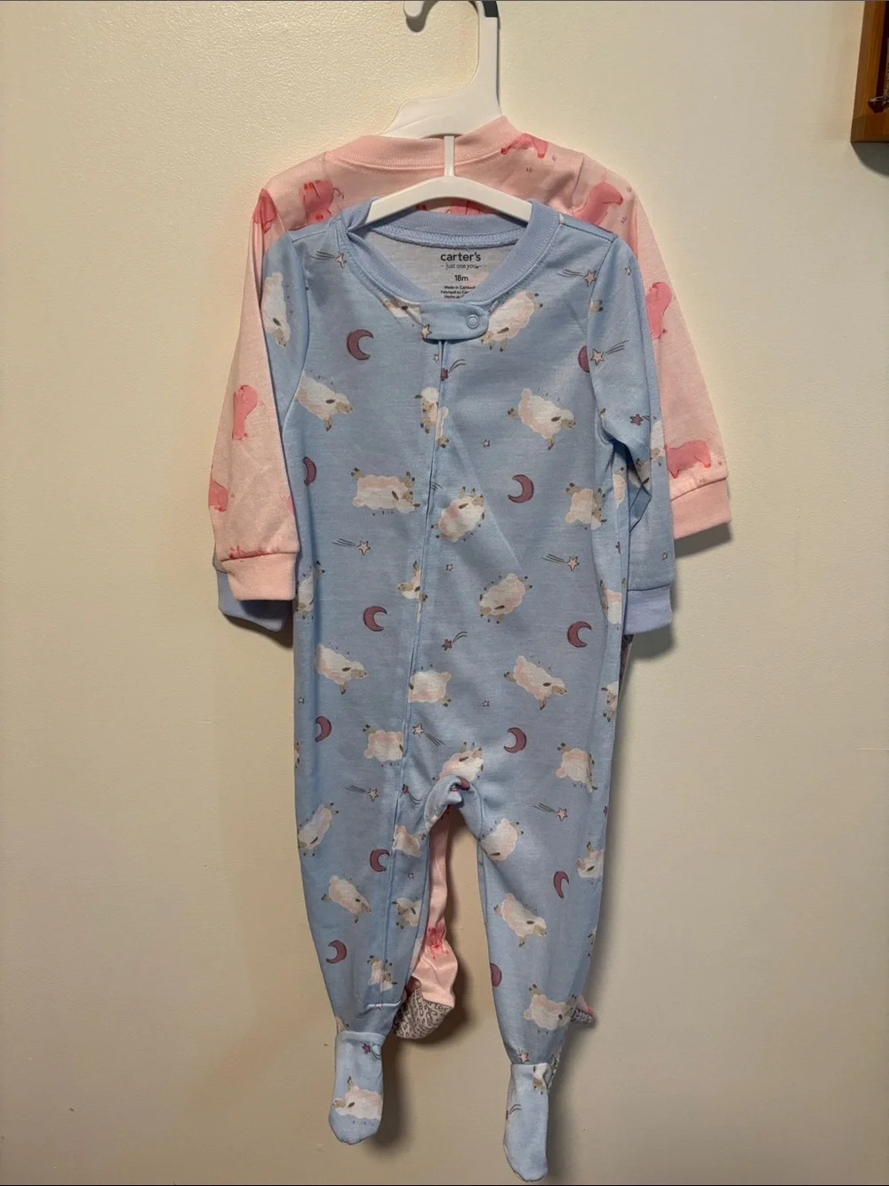 Carter's Blue and Pink Sheep Print Footed One-Piece Set